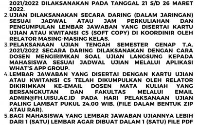 SYARAT & PROSEDUR PELAKSANAAN UTS GENAP TA. 2021/2022